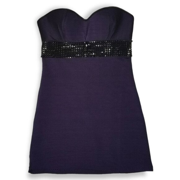 Coquette Purple Body Con Fitted Mini Dress Fishnet Overlay Pyramid Stud Punk Emo - Picture 2 of 8